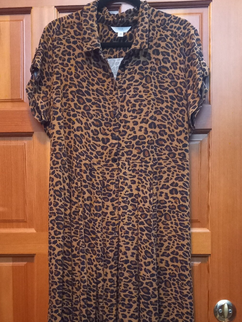 Leopard Print Short-Sleeve Dress Brown/Black